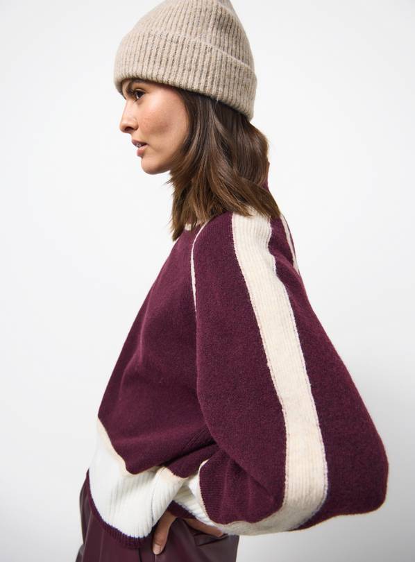 Burgundy Colour Block High Neck Jumper 20
